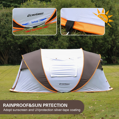 6 Person Instant Cabin Tent | Portable Large Pop Up Tent with Easy 10 Second Camp Setup for Family Camping | Included Hanging Organizer White + Orange Pop-Up Boat Tent for Outdoor Camping Accessories