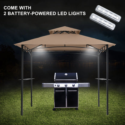 MASTERCANOPY 8' x 5' Grill Gazebo Outdoor BBQ Gazebo Canopy with LED Lights for Patio, Brown