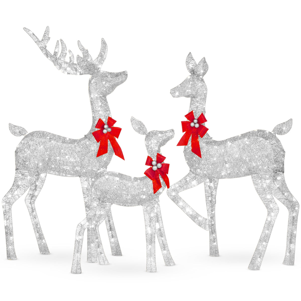 Best Choice Products 6.5ft 3-Piece Lighted Christmas Deer Set Outdoor Yard Decoration w/ 385 LED Lights, Stakes - Gold