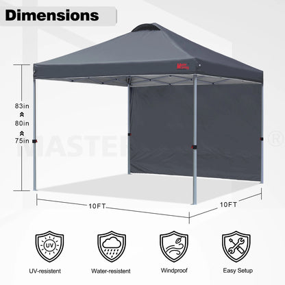 MASTERCANOPY 10' x 10' Easy Pop-up Canopy Tent Outdoor Shade Shelter with 1 Sidewall, White