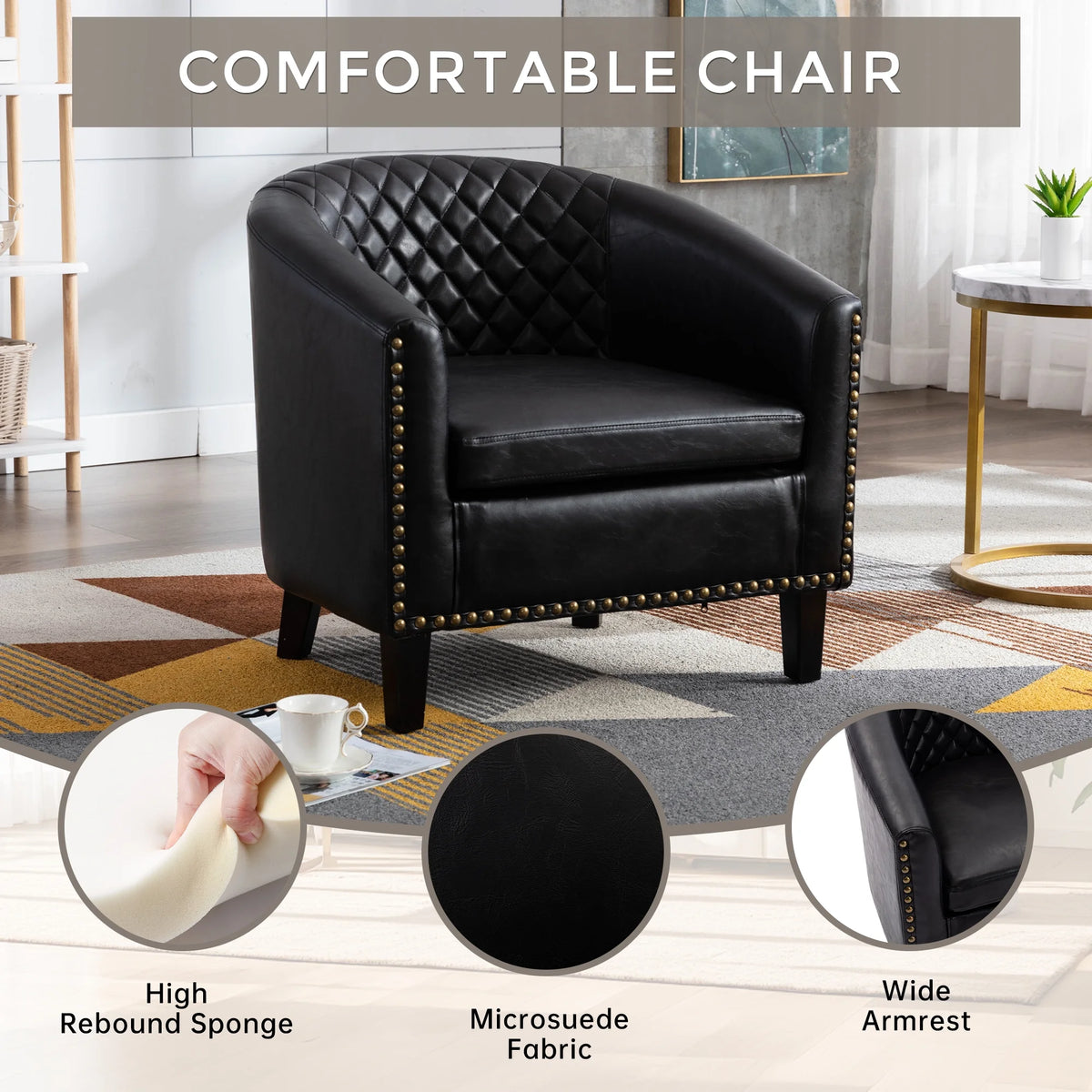 Comfortable Upholstered Armchair, Recliner Chair, Armchair with Wide Armrest,PU Leather Club Chair for Living Room, Club or Office, Single Chair ,Orange.