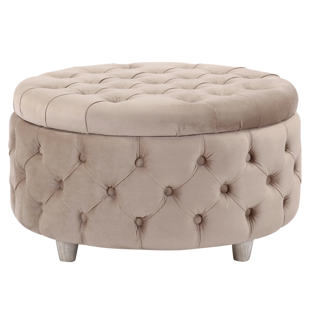 WestinTrends Wordford Round Velvet Tufted Storage Ottoman, Velvet Navy Blue