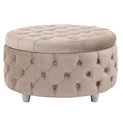 WestinTrends Wordford Round Velvet Tufted Storage Ottoman, Velvet Navy Blue