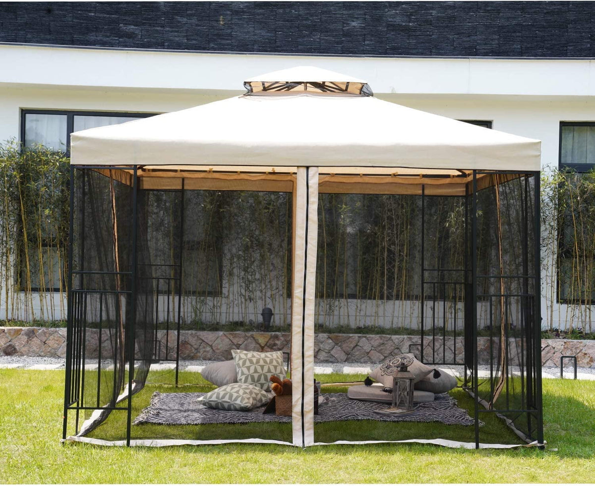 SIMENMAX 10x13 Ft Patio Gazebo,Outdoor Gazebo Canopy with Mosquito Netting and Curtains,Sturdy Soft Top Gazebo