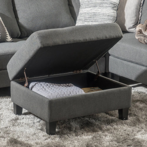 Noble House Sahara Fabric Storage Ottoman, Dark Grey