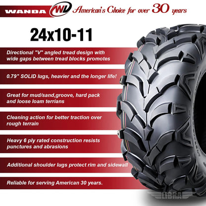 2 New WANDA ATV/UTV Tires 24x10-11 /6PR P341 - 10155