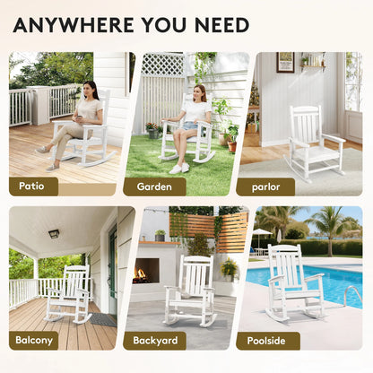 KINGYES HDPE Outdoor Rocking Chairs Set of 2,HDPE Patio Rocker for Porch,Black