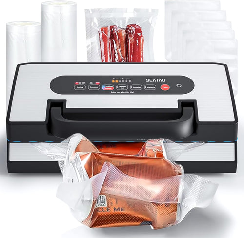 Upgraded Vacuum Sealer for Liquid, 90Kpa Vacuum Sealer Machine for Dry/Moist/Liquid Food, Easy-Lock Handle, Double Heat Seal, Built-in Cutter and Bag Storage & Removable Drip Tray