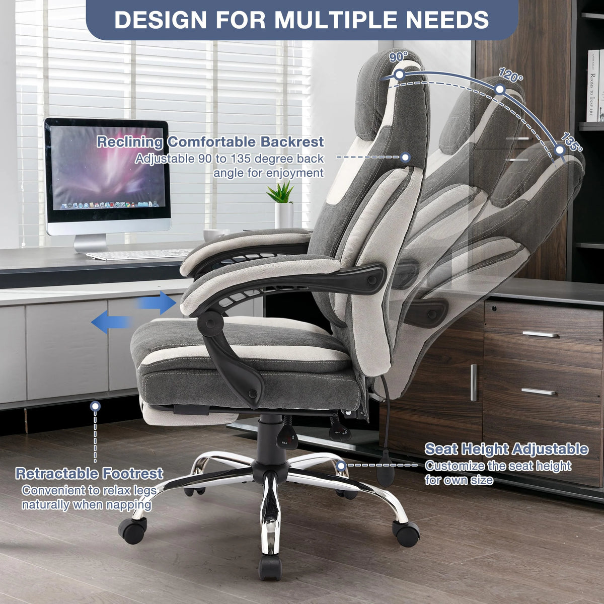 JONPONY Big and Tall Office Chair 400lbs, Executive Reclining Office Chairs with Footrest, High Back Home Office Chair Thick Padded Armrests, Ergonomic Adjustable Lumbar Support, PinkWhite