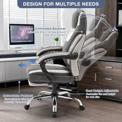JONPONY Big and Tall Office Chair 400lbs, Executive Reclining Office Chairs with Footrest, High Back Home Office Chair Thick Padded Armrests, Ergonomic Adjustable Lumbar Support, PinkWhite
