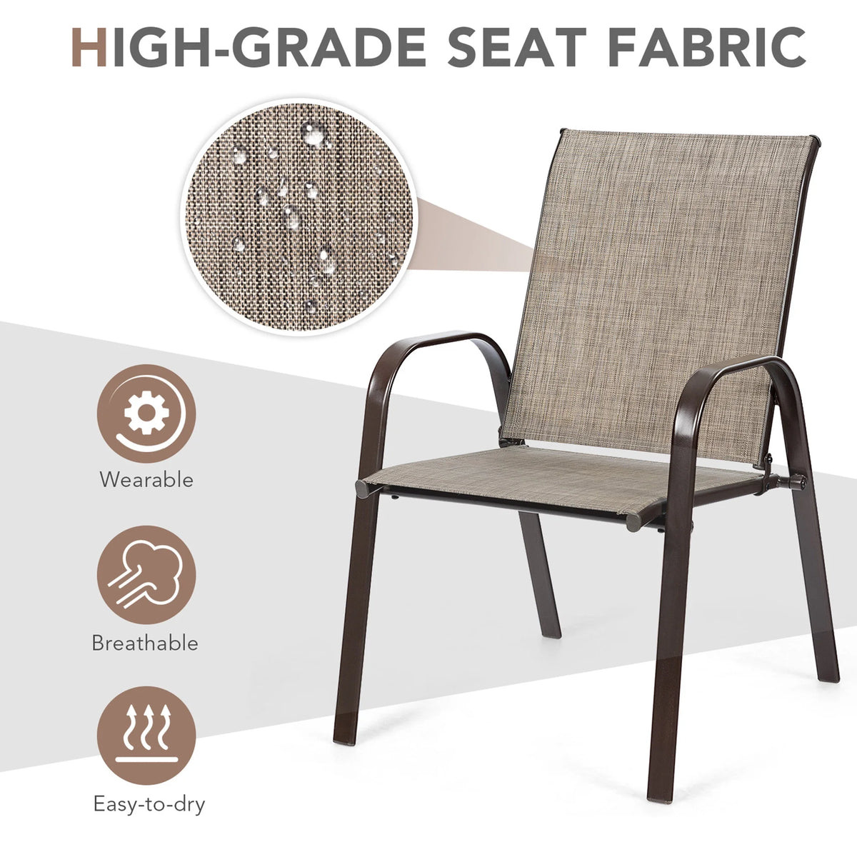 Gymax Set of 4 Patio Chairs Dining Chairs w/ Steel Frame Yard Outdoor Grey
