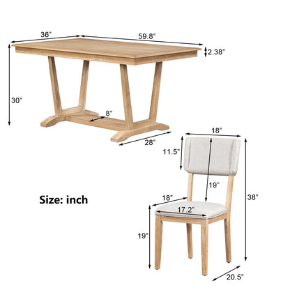 5 Piece Dining Table Set, Atumon Dining Table Set for 4, Wood Dining Room Set with 1 Table and 4 Upholstered Chairs, Farmhouse Dining Table Set for Kitchen Dining Room Apartment, Natural