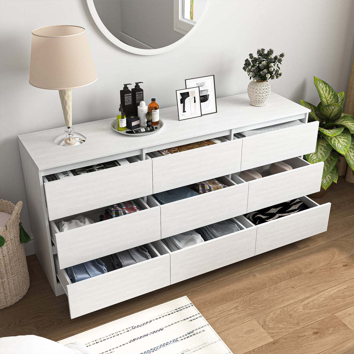 Kadyn White Chest of Drawer, 6 Double Drawer Dresser for Bedroom, Modern Storage Cabinet for Living Room, Dresser