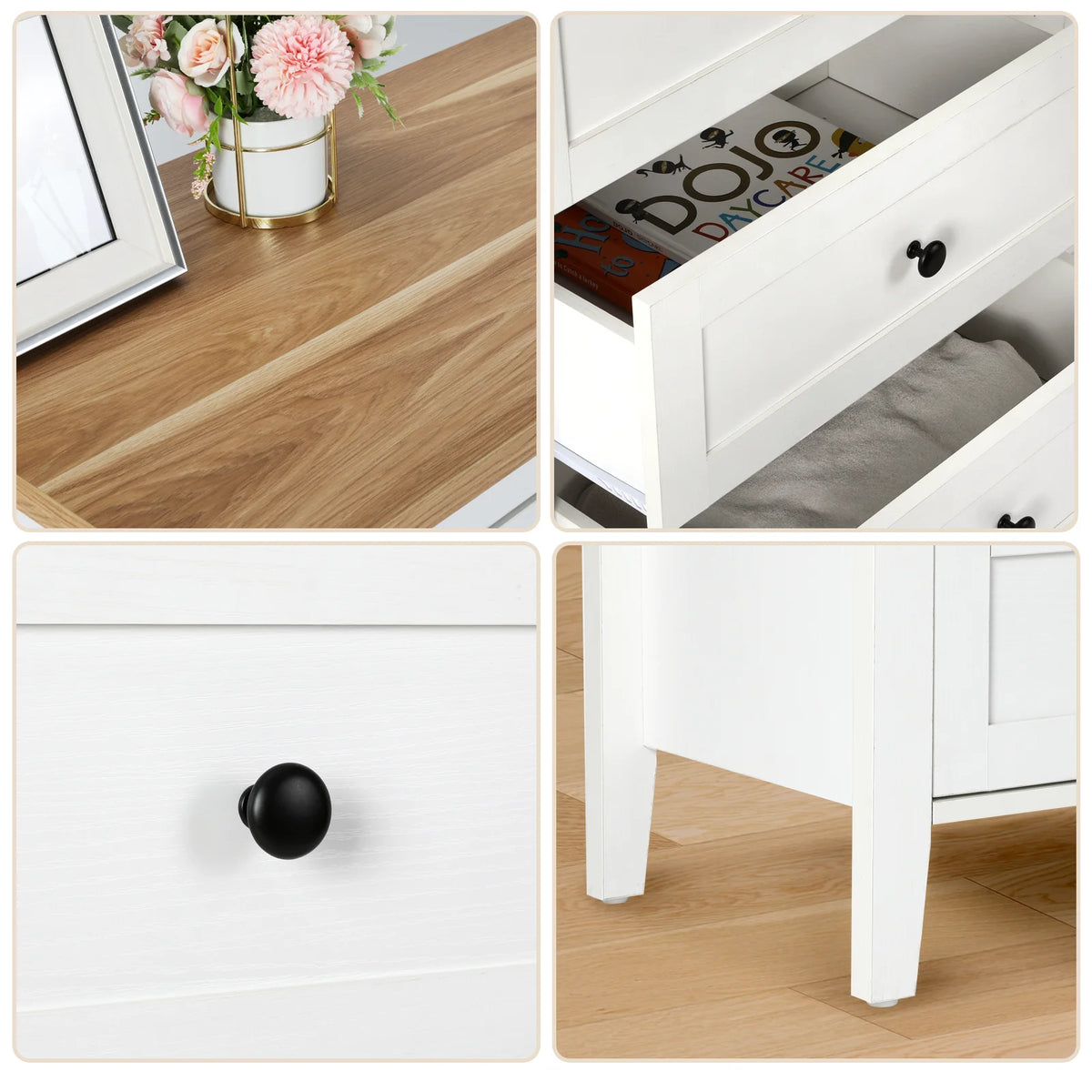 RichYa 6 Drawer Dresser for Bedroom,Chest of Drawers with Metal Knobs,Dresser for Closet,White