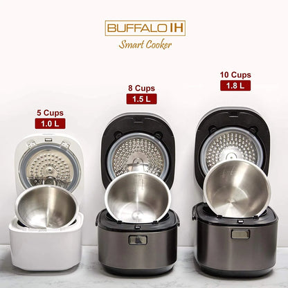 Buffalo White IH SMART COOKER, Rice Cooker and Warmer, 1 L, 5 cups of rice, Non-Coating inner pot, Efficient, Multiple function, Induction Heating (5 cups)
