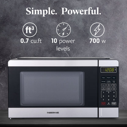 Farberware Countertop Microwave Ov 1100 Watts, 2.2 cu ft - Smart Sensor With LED Lighting and Child Lock - Perfect for Apartments and Dorms - Easy Clean Black Interior, Stainless Steel
