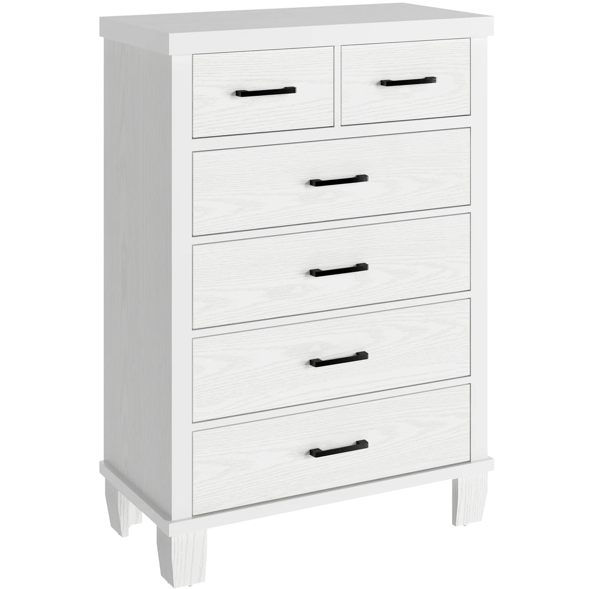 Homhougo White Dresser for Bedroom 6 Drawer, Wood Organizer Storage Cabinet with Gray Strip Drawer Door, Chest of Drawers for Closet, Living Room, Hallway, Nursery, Kids Bedroom