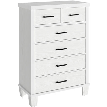 Homhougo White Dresser for Bedroom 6 Drawer, Wood Organizer Storage Cabinet with Gray Strip Drawer Door, Chest of Drawers for Closet, Living Room, Hallway, Nursery, Kids Bedroom