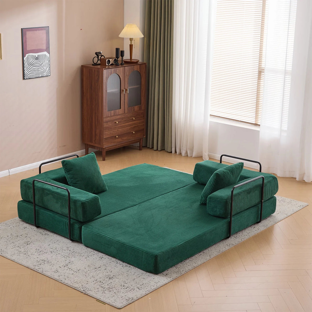 Taicans ?Convertible Floor Sofa Bed - 3 Seats Foldable Corduroy Futon Couch w/Pillow Support,Space-Saving Guest Bed for Living Room,Dorm,No Assembly Compressible Foam Mattress (Gray,76.7Inch L)
