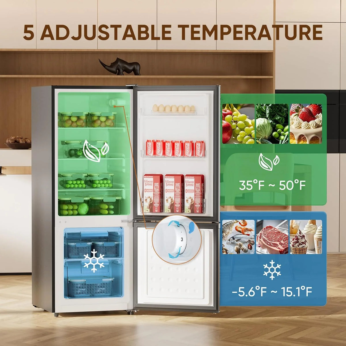 Upstreman 7.1 Cu.Ft Refrigerator with Bottom Freezer, 2 Door Fridge Large Capacity Refrigerator with Adjustable Thermostat for Apartment, Office, Dorm, Kitchen, Black BM71