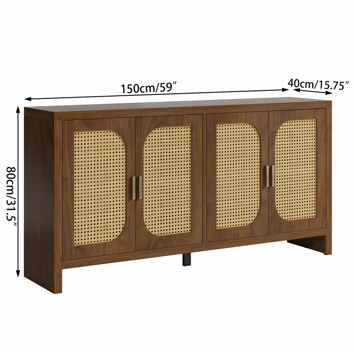 Modern Rattan Sideboard Buffet Cabinet, Kitchen Storage Cabinet, Living Room TV Stand for TVs up to 65", Entertainment Center with Adjustable Shelf, for Dining Living Room Hallway, White