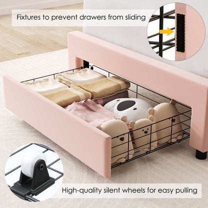 Homfa Twin Bed Frame with Storage & LED Light, Velvet Upholstered Platform Twin Bed with Adjustable Petal Headboard, Beige