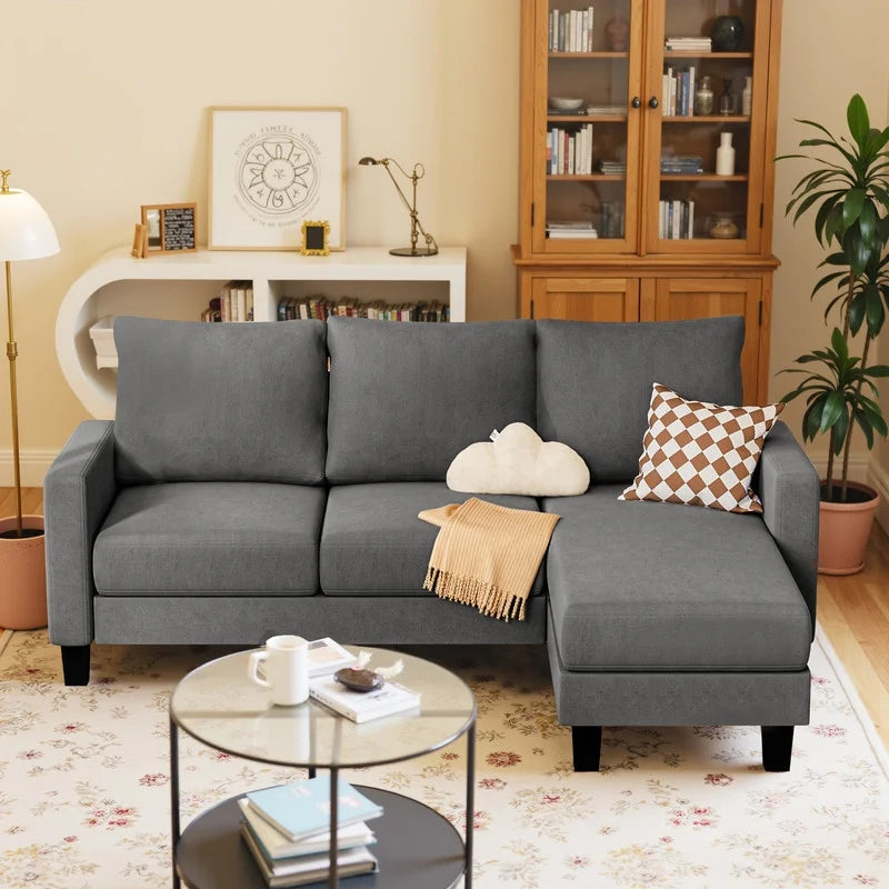 Homall Convertible Sectional Sofa Couch, Modern Linen Fabric L-Shaped Couch 3-Seat Sofa Sectional with Reversible Chaise for Small Living Room, Apartment and Small Space, Dark Gray