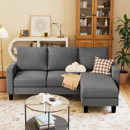 Homall Convertible Sectional Sofa Couch, Modern Linen Fabric L-Shaped Couch 3-Seat Sofa Sectional with Reversible Chaise for Small Living Room, Apartment and Small Space, Dark Gray