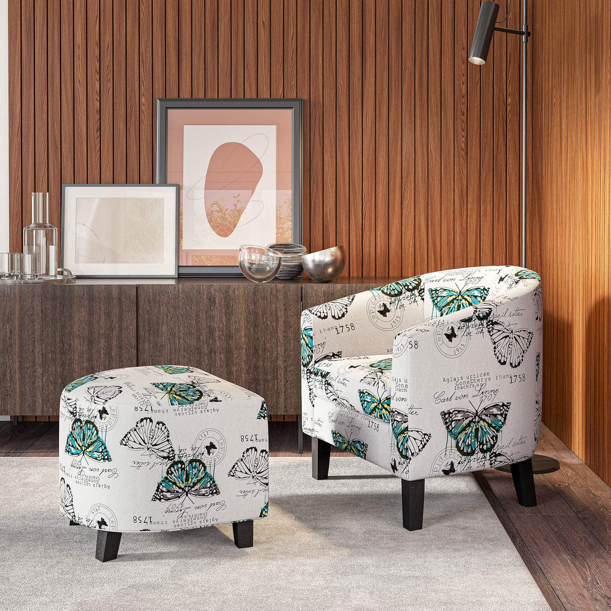 BELLEZE Accent Club Chair with Ottoman - Lydia (Butterfly White)