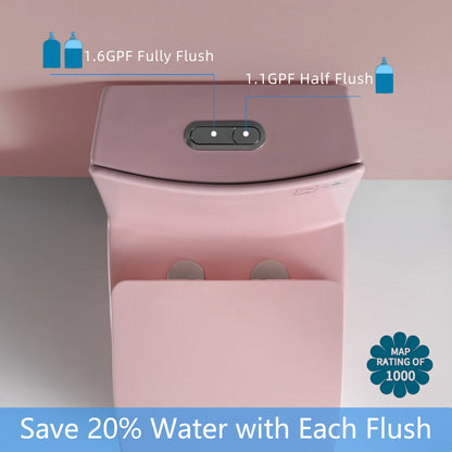 GINOST 1.1/1.60 GPF Dual-Flush One Piece Toilet, Water-Saving Elongated Comfort Height Floor Mounted, Soft Close 1000 Gram Map Flushing Score Toilet, Rose 23T01-RS
