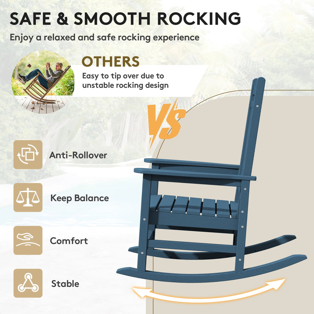 KINGYES HDPE Outdoor Rocking Chairs Set of 2,HDPE Patio Rocker for Porch,Black