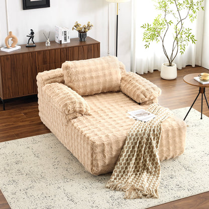 Ktaxon 68" Lounge Chair, Bubble Fleece Fabric Sofa Bed, Boneless Sleeper Chaise with Removable Backrest & Pillow-Top Armrests for Living Room White
