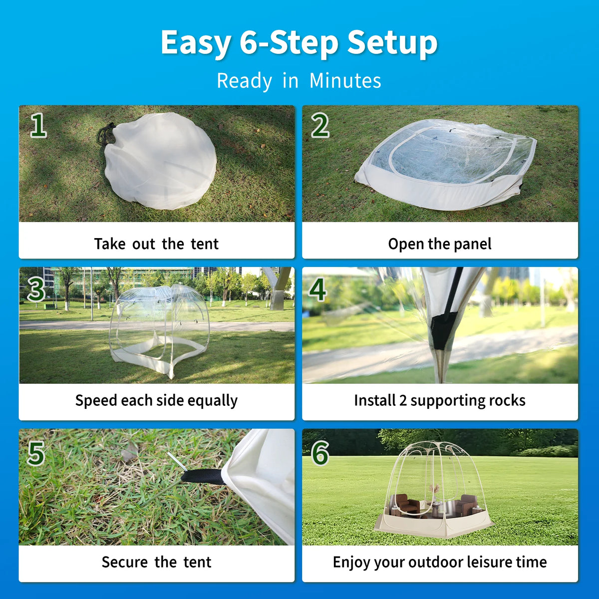 TABU Pop Up Bubble Tent, Sports Tent for 6-7 People, Portable Weatherproof Clear Tent, 10 x 10 ft