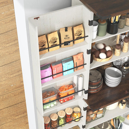 71" Tall Farmhouse Kitchen Pantry with 12 Side Shelves & Adjustable Shelves, 5 Layers Pantry Storage Cabinet w/Load-Bearing Steel Pipe & 4 Barn Doors for Kitchen, Dining Room, Living Room, Brown