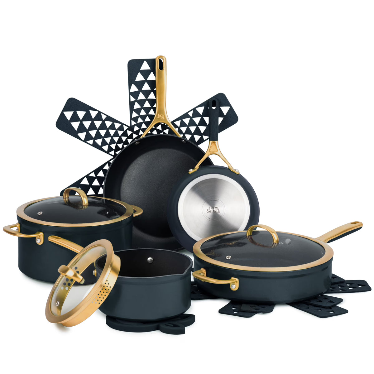 Thyme & Table 12-Piece Non-Stick Supreme Cookware Set, Pots and Pans Set - Cream