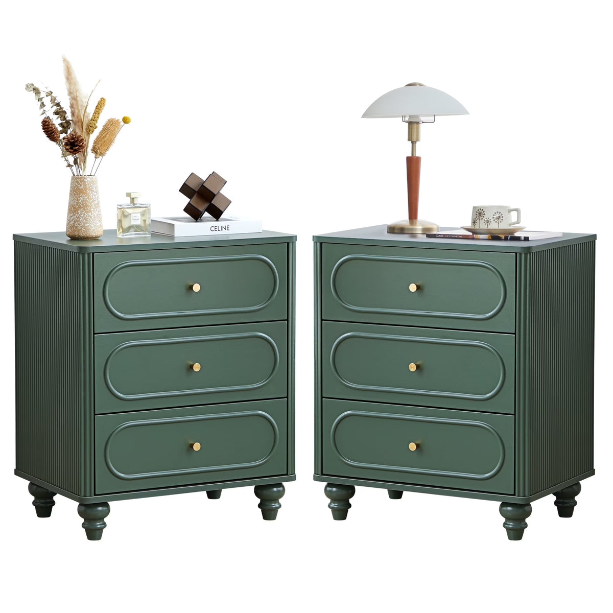 YOCWO 3 Drawer Nightstand, Classic Chest of Drawers with Arc Edge, Walnut