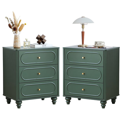 YOCWO 3 Drawer Nightstand, Classic Chest of Drawers with Arc Edge, Walnut