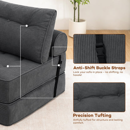 Hommpa Folding Sofa Bed Foldable Couch Bed Convertible Futon Chair with High Density Foam Filling with Pillow for Adult,Comfort chair bed for Living Room Bedroom,Gray,Single