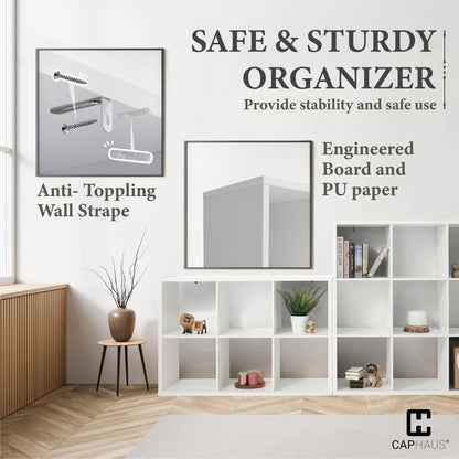 Sturdy Room 13-Inch Cube Storage Organizer Shelf, with Extra Thick Exterior Edge, Open Storage Shelf Divider, Bookcase, 6-Cube / 8-Cube / 9-Cube, Colors Available in Grey Oak and White