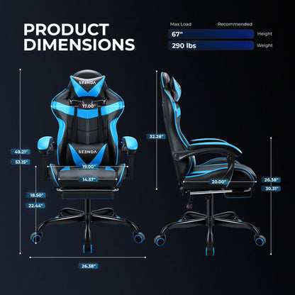 Gaming Chair, Seenda Video Game Chair with Footrest and Lumbar Support, Ergonomic Computer Chair Height Adjustable with Swivel Seat and Headrest, Red