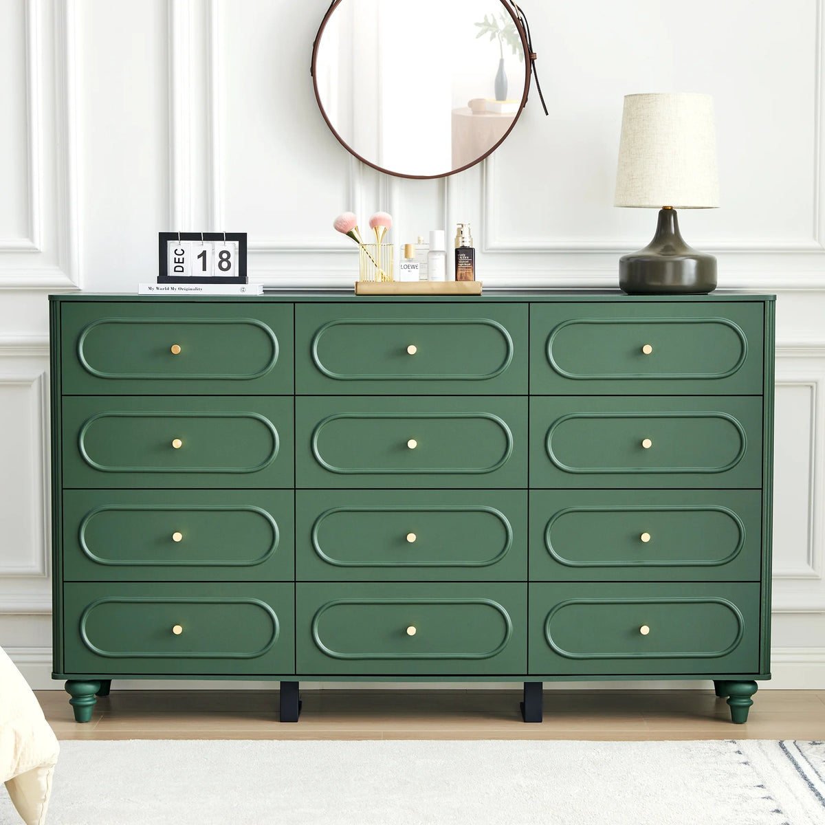 YOCWO 3 Drawer Nightstand, Classic Chest of Drawers with Arc Edge, Walnut