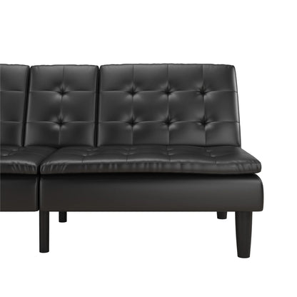 Mainstays Memory Foam 71.5" Futon with Cupholder and USB, Black Faux Leather