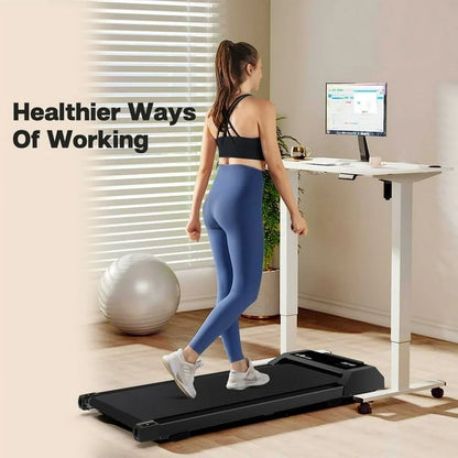 Clearance! 2.5HP Under Desk Electric Treadmill, MINI Waking Jogging Machine Installation-Free, Remote Control Portable Walking Machine with Bluetooth APP for Home, Office & Gym