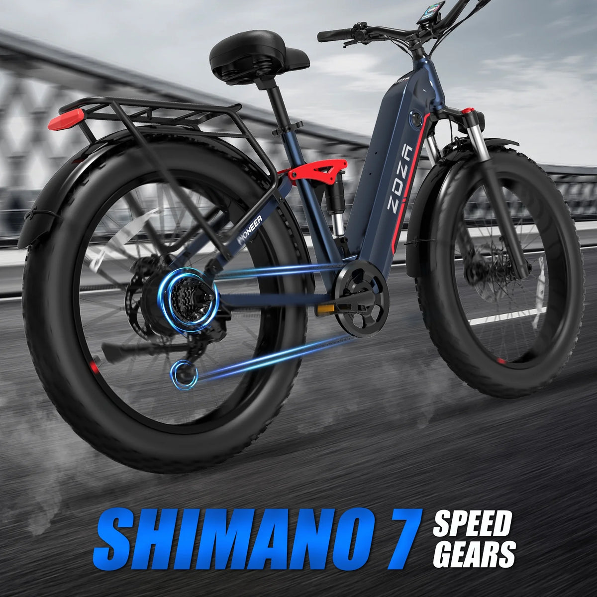 ZDZA Electric Bike for Adults, 26*4.0 Fat Tire 2000W Peak Motor 28MPH E-Mountain Bike, 48V 18Ah Off Road Ebike with Shelves, Dual Shock Absorbers UL2849