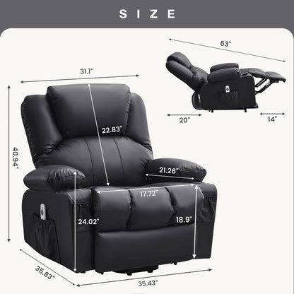 JONPONY Power Lift Recliner Chair Recliners for Elderly with Heat and Massage Recliner Chair for Living Room with Infinite Position and Side Pocket,USB Charge Port,Black