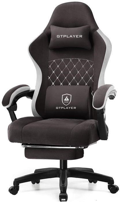 GTPLAYER Ergonomic High Back Pocket Spring Cushion Gaming Chair with Footrest & Linkage Armrests, Black