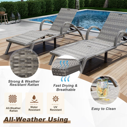 MEISSALIVVE 4-Piece Outdoor Lounge Chairs, Pool Chairs with Adjustable 5 Position Backrest , PE Rattan Chaise for Backyard Porch Deck (Gray)