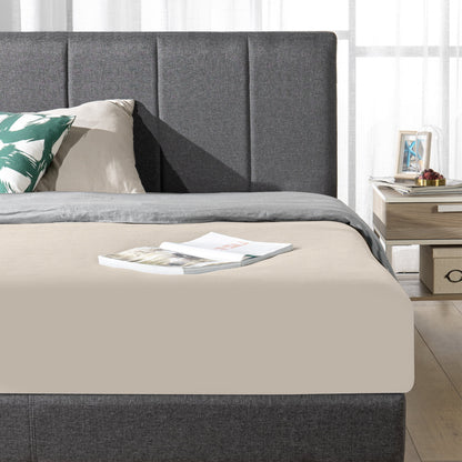 Zinus Maddon 35" Upholstered Platform Bed Frame, Beige, Adult, Queen