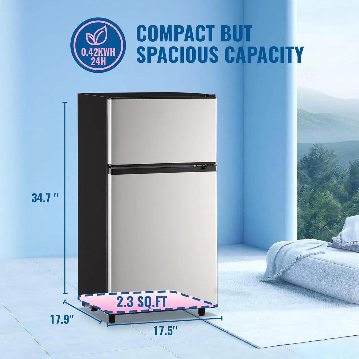 WANAI 3.5 Cubic feet Small Refrigerator with Freezer on Top Double Door Mini Fridge New White