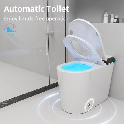 LALAHOO Smart Toilet with Bidet Built in, Auto Open & Close, Elongated Heated seat, Foot Sensor Flush, LED Display, Warm Water Wash, Dryer, Night Light, Black